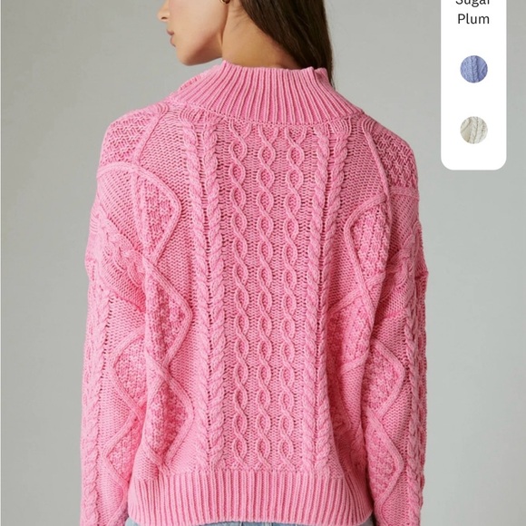 Lucky Brand Cable Knit Quarter Zip Pink Turtleneck Cotton Blend Sweater - Picture 4 of 7